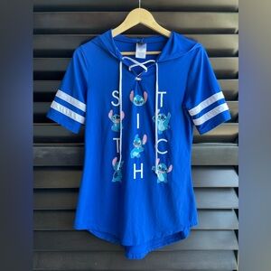 Disney Stitch Lace Up Hooded Shirt Size Small blue